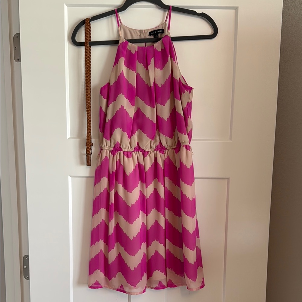 As U Wish Pink Halter Sundress Sleeveless Casual